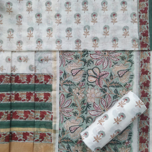 Elegant Hand Block Print Chanderi Silk Suit Set (CHA03)